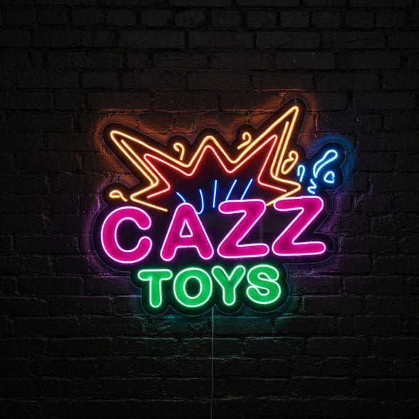 CAZZ TOYS -FONDO NEGRO LETRERO PERSONALIZADO